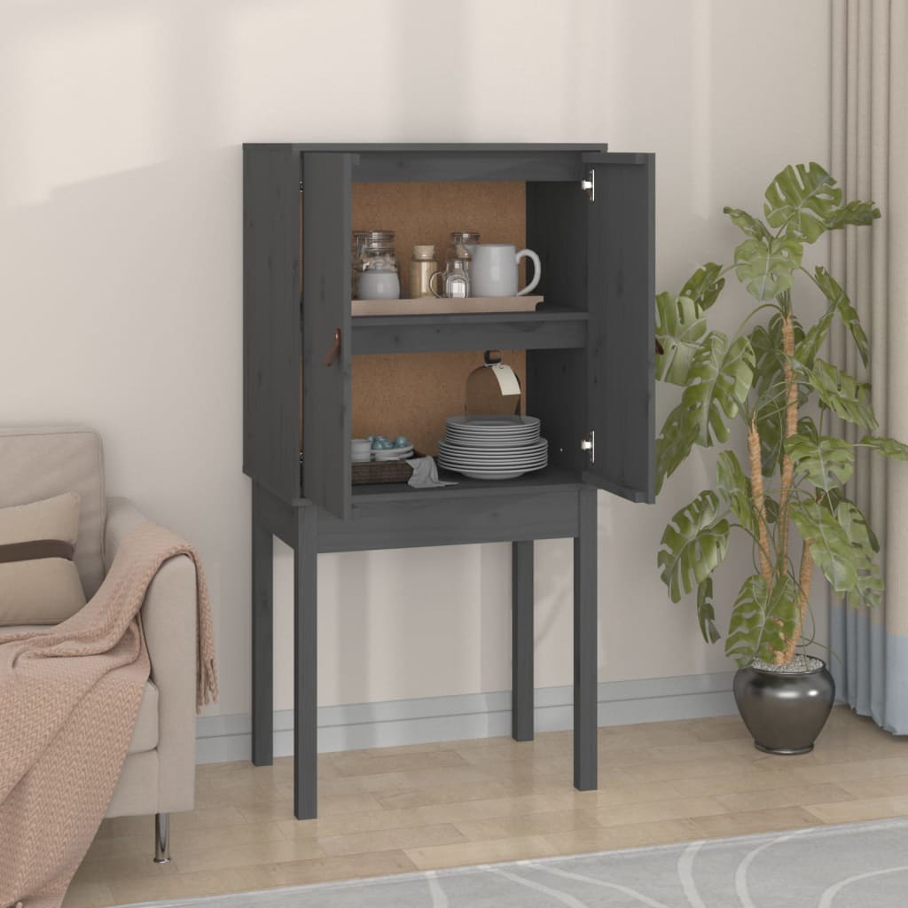 Graues Highboard 60x40x120cm Kiefer Massivholz