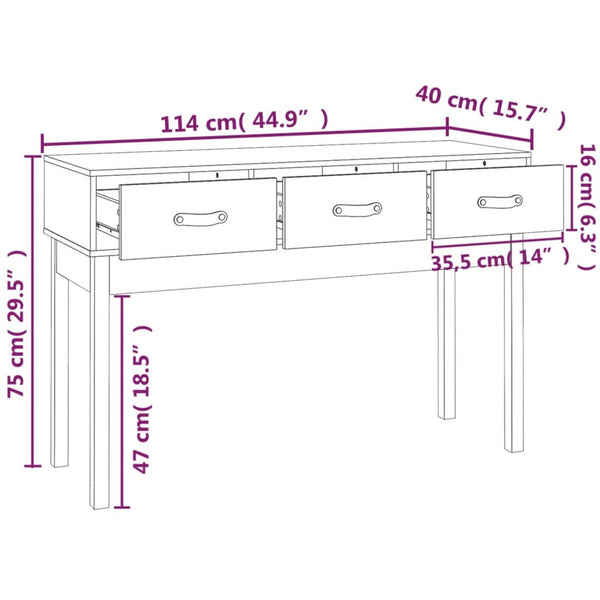 Grauer Konsolentisch 114 cm Kiefer Massivholz