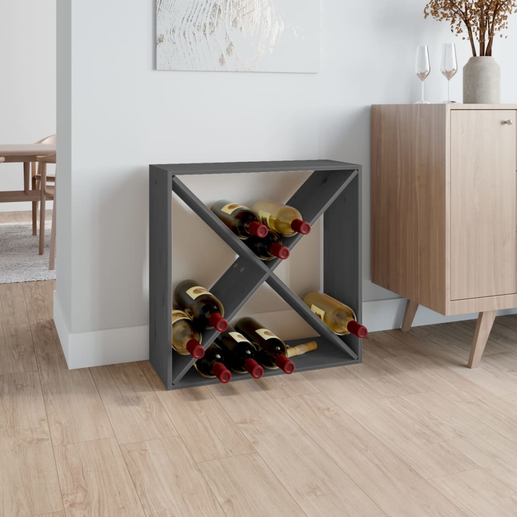 Graues Weinregal aus Kiefernholz, 62 cm