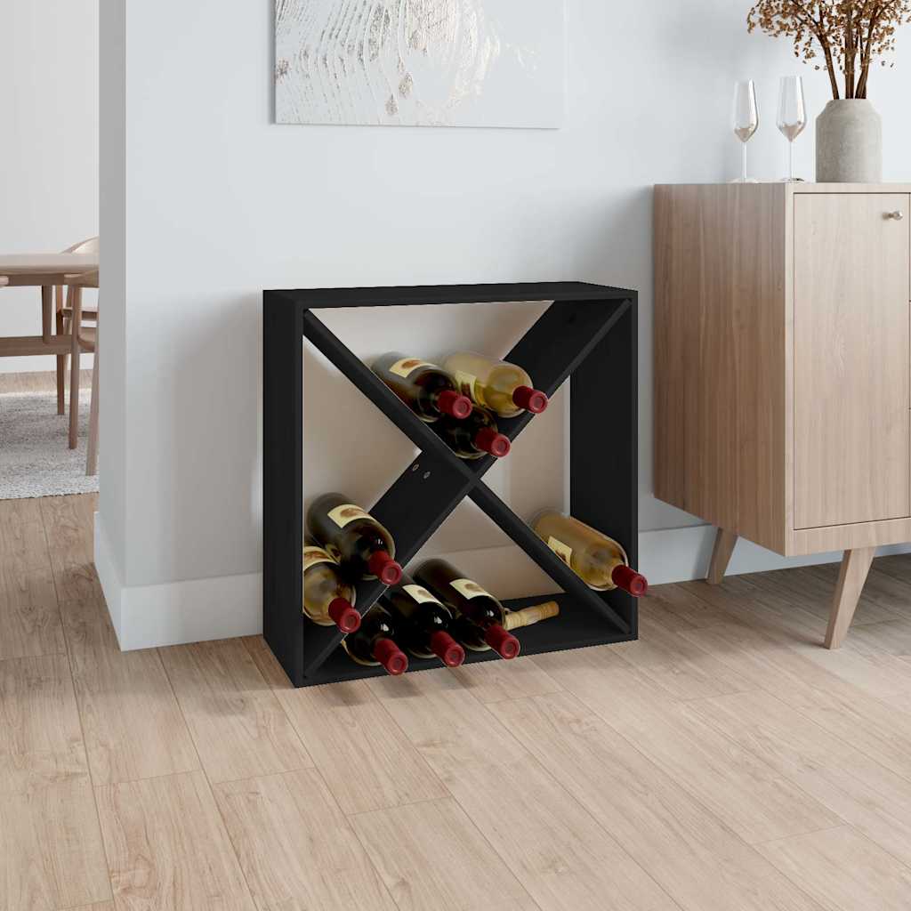 Schwarzes Weinregal aus Kiefernholz, 62 cm