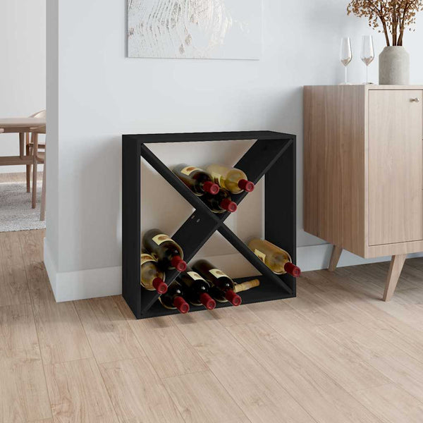 Schwarzes Weinregal aus Kiefernholz, 62 cm