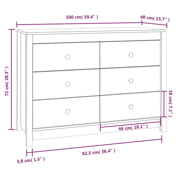 Weißer Beistellschrank Kiefer Massivholz 100cm