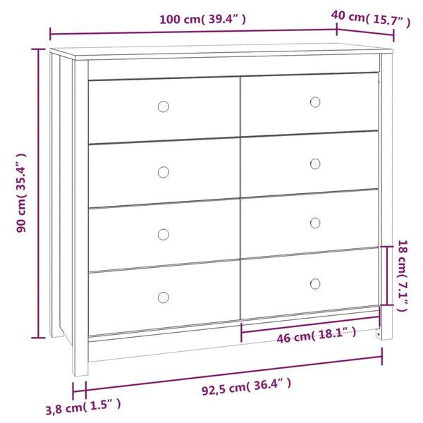 Massivholz Kiefer Beistellschrank 100x40x90 cm