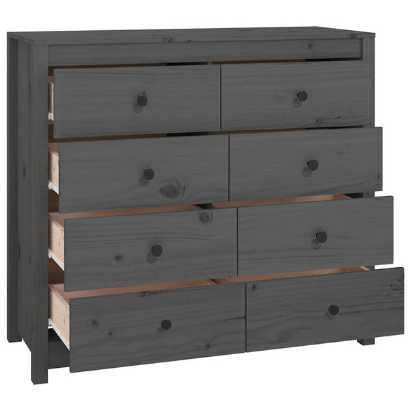 Grauer Beistellschrank Kiefer Massivholz 100x90cm