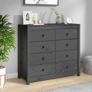 Grauer Beistellschrank Kiefer Massivholz 100x90cm