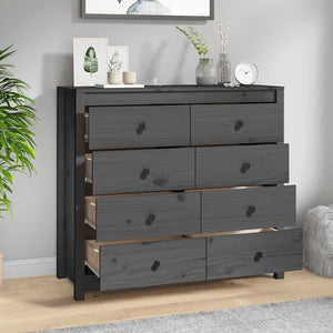 Grauer Beistellschrank Kiefer Massivholz 100x90cm