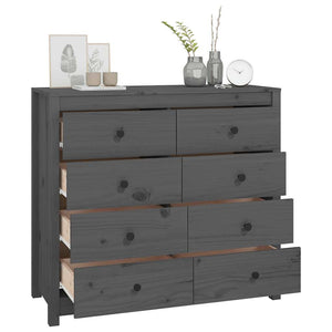 Grauer Beistellschrank Kiefer Massivholz 100x90cm