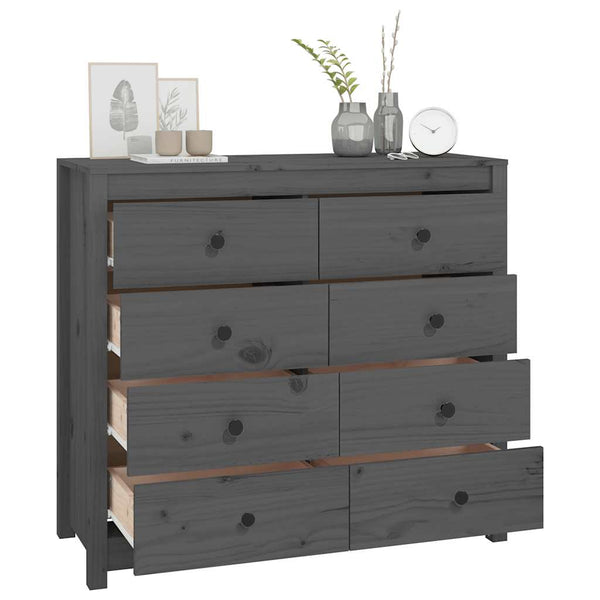 Grauer Beistellschrank Kiefer Massivholz 100x90cm