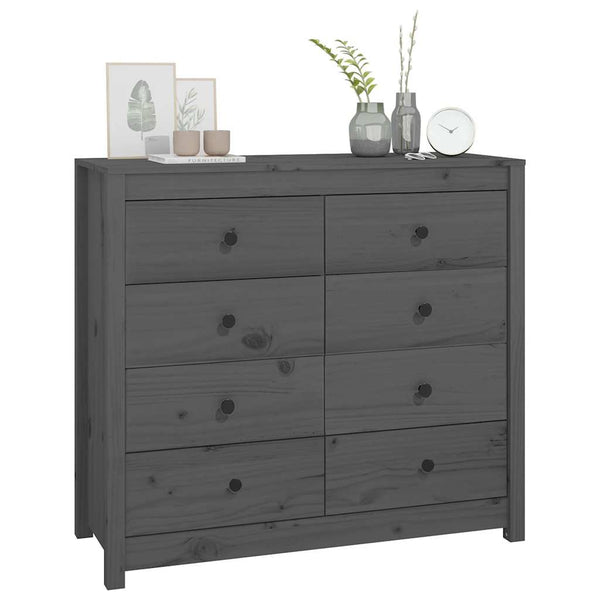Grauer Beistellschrank Kiefer Massivholz 100x90cm