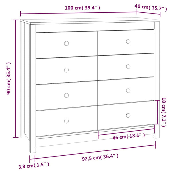 Grauer Beistellschrank Kiefer Massivholz 100x90cm