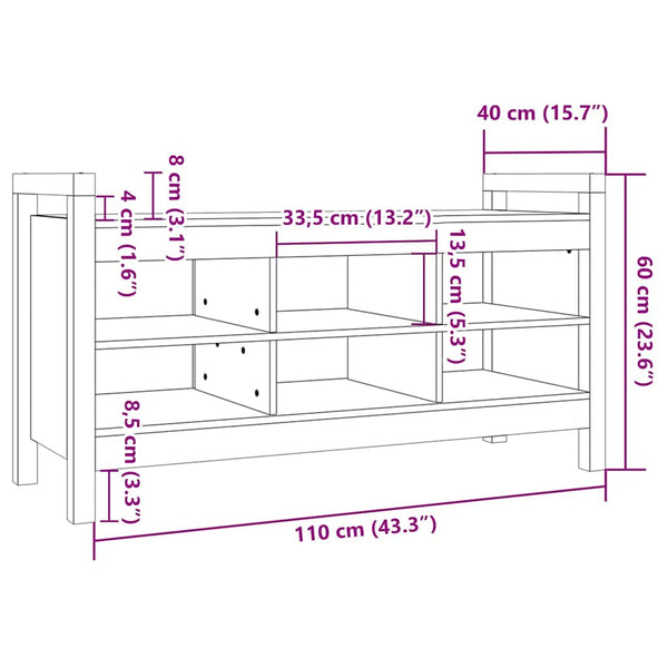 Flurbank Honigbraun Kiefer Massivholz 110 cm