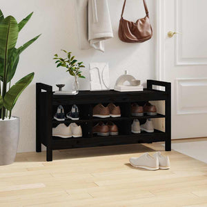 Schwarze Flurbank Kiefer Massivholz 110 cm