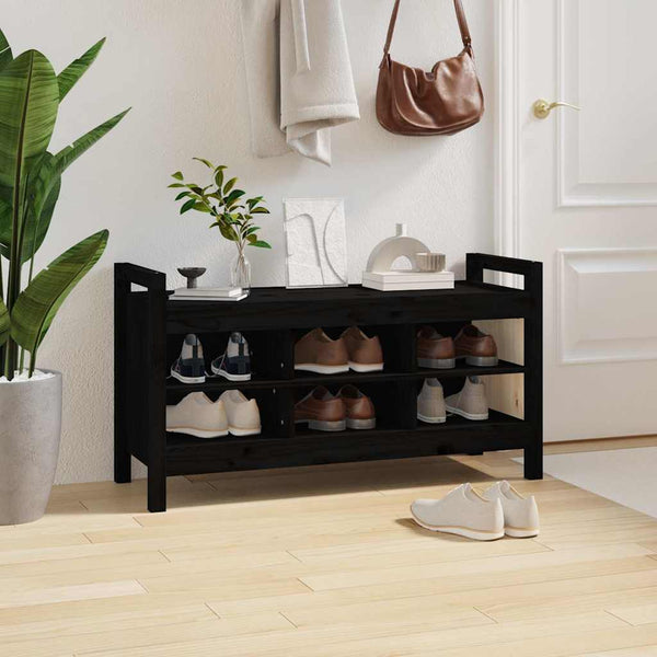 Schwarze Flurbank Kiefer Massivholz 110 cm