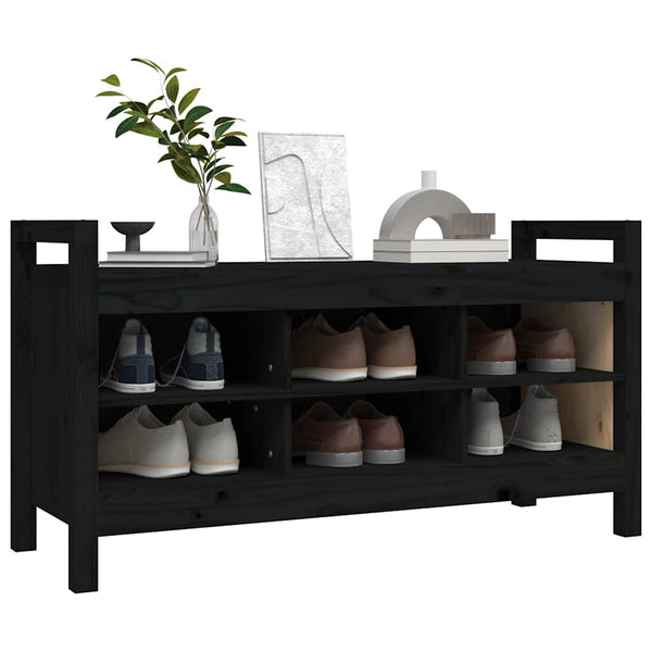 Schwarze Flurbank Kiefer Massivholz 110 cm
