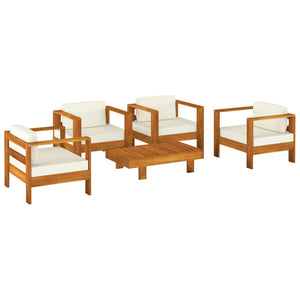 vidaXL Salon de jardin 5 pcs avec coussins crème bois massif
