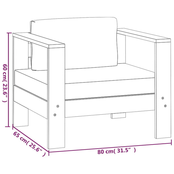 5-tlg. Garten-Lounge-Set mit Dunkelgrauen Kissen Massivholz