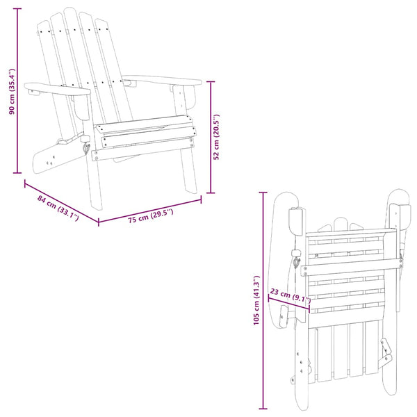 vidaXL Chaises de jardin Adirondack avec repose-pieds 2 pcs Bois d'acacia massif