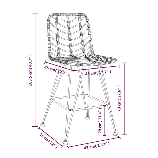 Barhocker 2er Set PE-Rattan Stahl