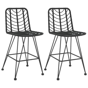 Barhocker Set, PE-Rattan & Stahl, Schwarz, 2er