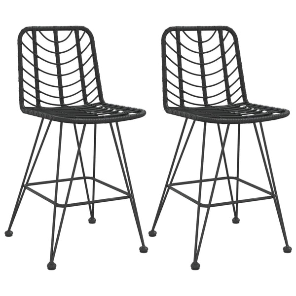 Barhocker Set, PE-Rattan & Stahl, Schwarz, 2er