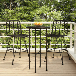 Barhocker Set, PE-Rattan & Stahl, Schwarz, 2er