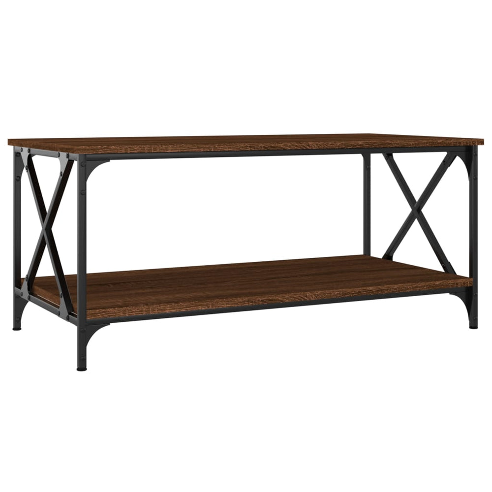 vidaXL Coffee Table Brown Oak-look 100x50x45 cm Engineered Wood Iron