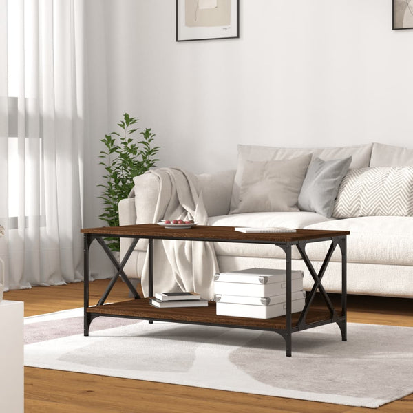 vidaXL Table basse marron aspect chêne 100x50x45 cm Bois d'ingénierie Fer