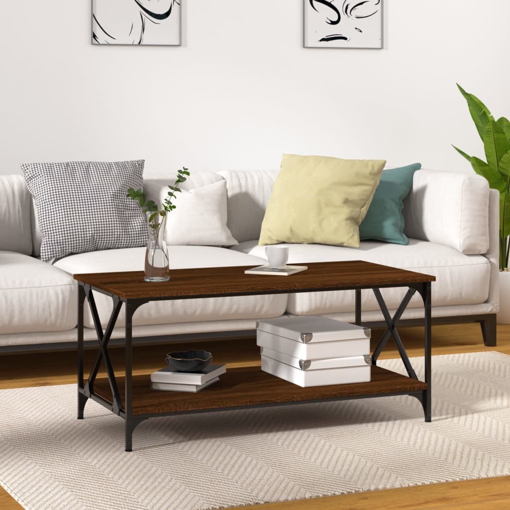 vidaXL Table basse marron aspect chêne 100x50x45 cm Bois d'ingénierie Fer
