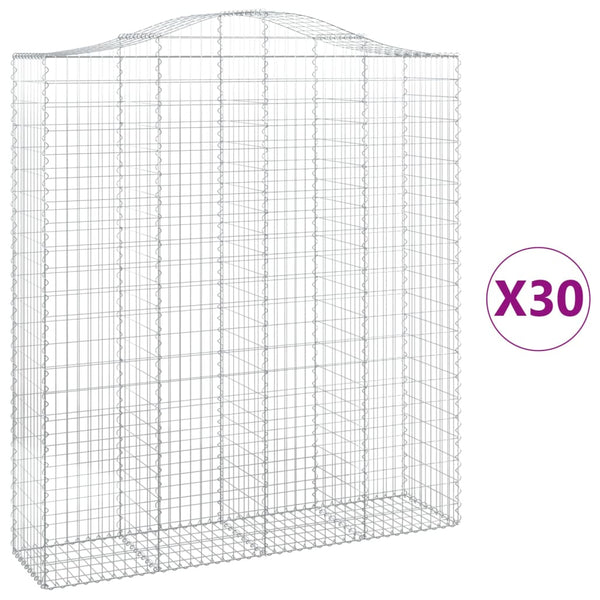 Gabionen mit Hochbogen 30Stk. 200x50x220/240cm Verzinktes Eisen