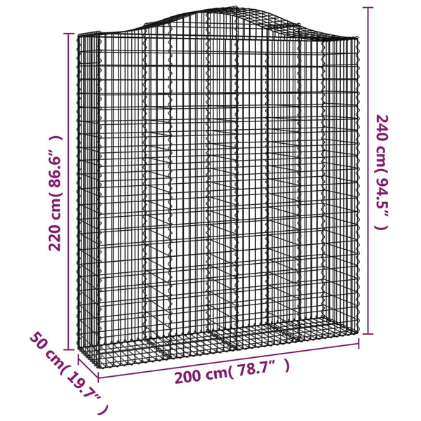 Gabionen mit Hochbogen 30Stk. 200x50x220/240cm Verzinktes Eisen