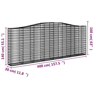 Gabionen mit Hochbogen 8 Stk. 400x30x140/160cm Verzinktes Eisen