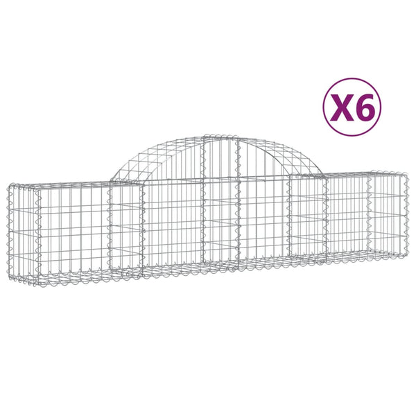 Gabionen mit Hochbogen 6 Stk. 200x30x40/60 cm Verzinktes Eisen