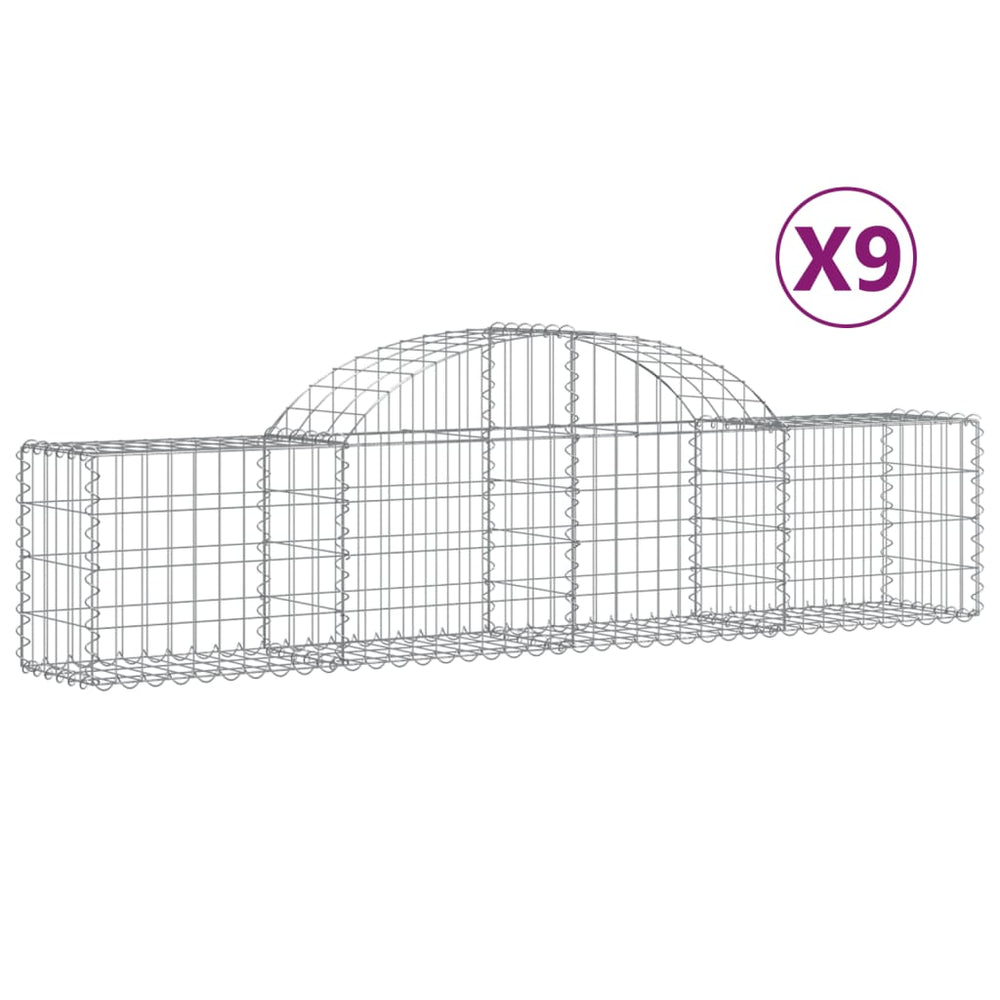 vidaXL Gabion Baskets with Arched Top 9 pcs. 200x30x40/60 cm Galvanized Iron