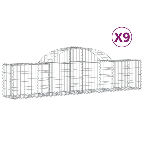Gabionen mit Hochbogen 9 Stk. 200x30x40/60 cm Verzinktes Eisen