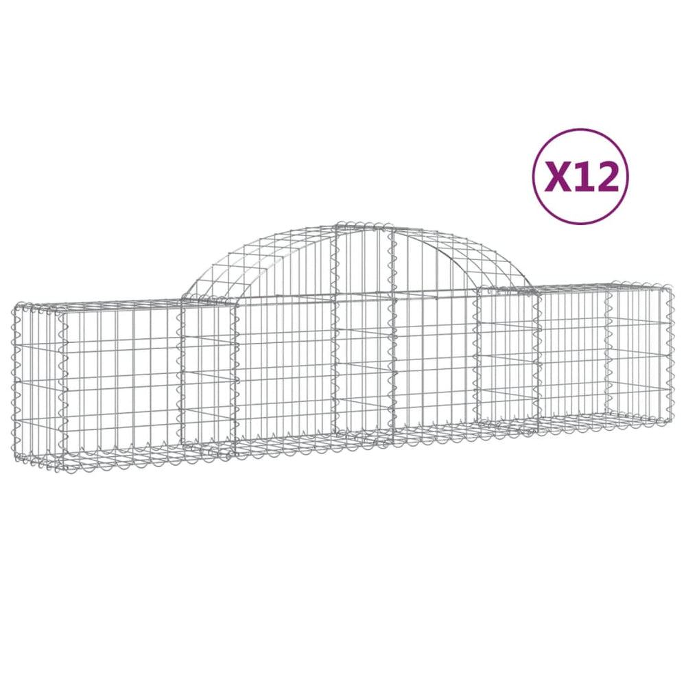 vidaXL Gabion Baskets with Arched Top 12 pcs. 200x30x40/60 cm Galvanised Iron