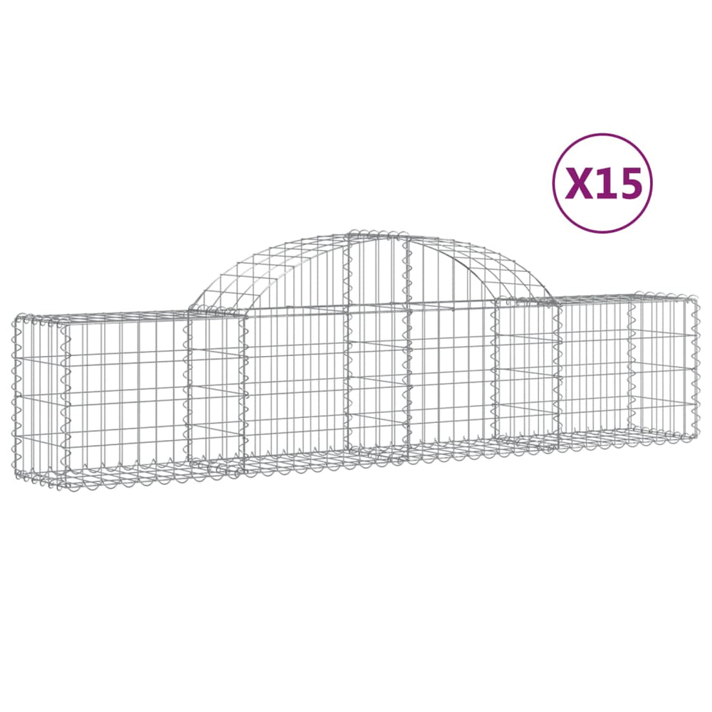 vidaXL Gabions with Arch Top 15 pcs. 200x30x40/60 cm Galvanized Iron