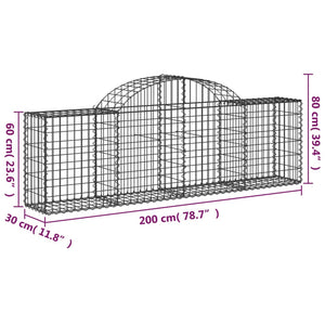 Gabionen mit Hochbogen 5 Stk. 200x30x60/80 cm Verzinktes Eisen