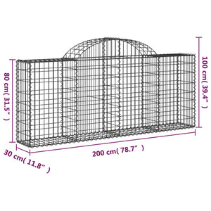 Gabionen mit Hochbogen 3 Stk. 200x30x80/100 cm Verzinktes Eisen