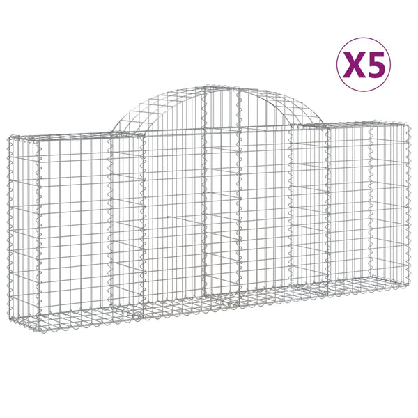 Gabionen mit Hochbogen 5 Stk. 200x30x80/100 cm Verzinktes Eisen