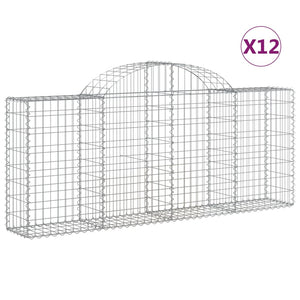 Gabionen mit Hochbogen 12 Stk. 200x30x80/100cm Verzinktes Eisen