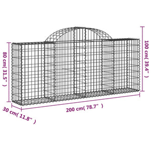 Gabionen mit Hochbogen 13 Stk. 200x30x80/100cm Verzinktes Eisen