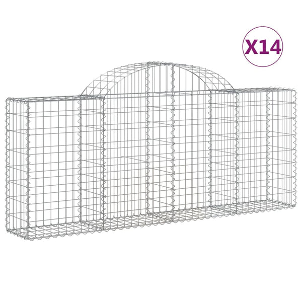 Gabionen mit Hochbogen 14 Stk. 200x30x80/100cm Verzinktes Eisen