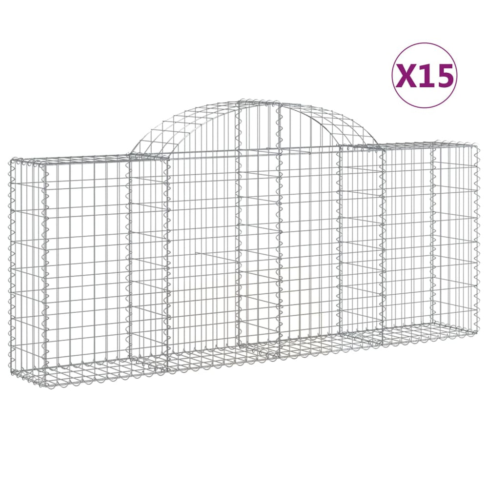 vidaXL Gabions with Arch Top 15 pcs. 200x30x80/100cm Galvanized Iron