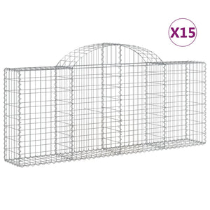 Gabionen mit Hochbogen 15 Stk. 200x30x80/100cm Verzinktes Eisen