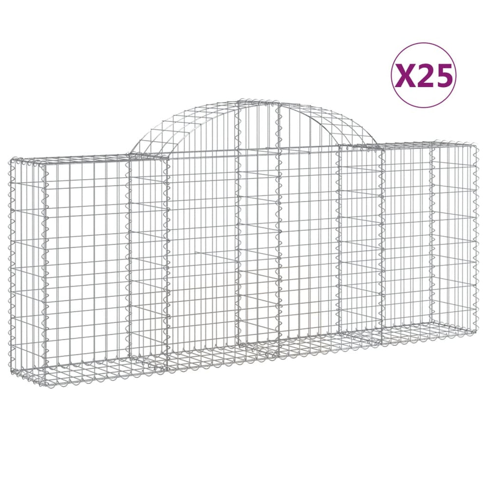 vidaXL Gabion Baskets with Arched Top 25 pcs 200x30x80/100cm Galvanized Iron