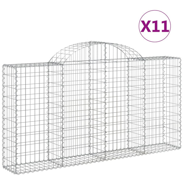 Gabionen mit Hochbogen 11Stk. 200x30x100/120cm Verzinktes Eisen