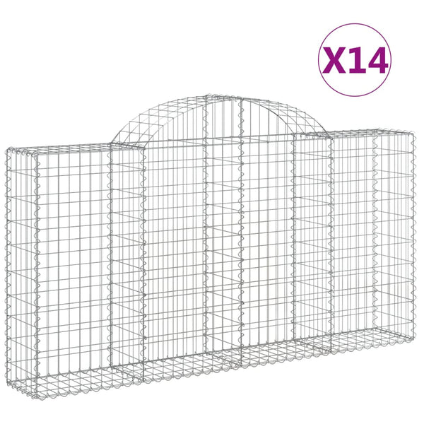 Gabionen mit Hochbogen 14Stk. 200x30x100/120cm Verzinktes Eisen