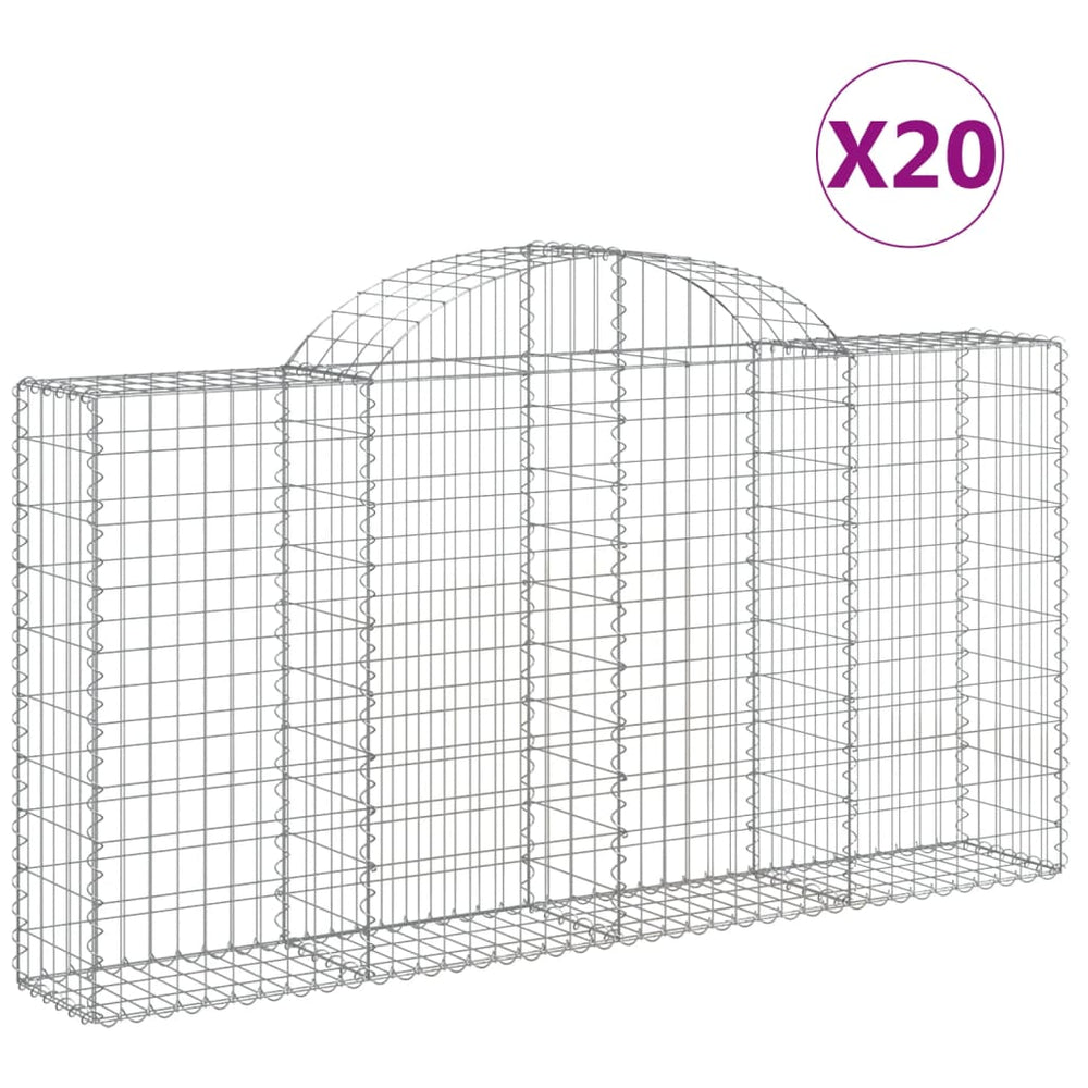 vidaXL Gabion Baskets with Arched Top 20 pcs. 200x30x100/120 cm Galvanized Iron