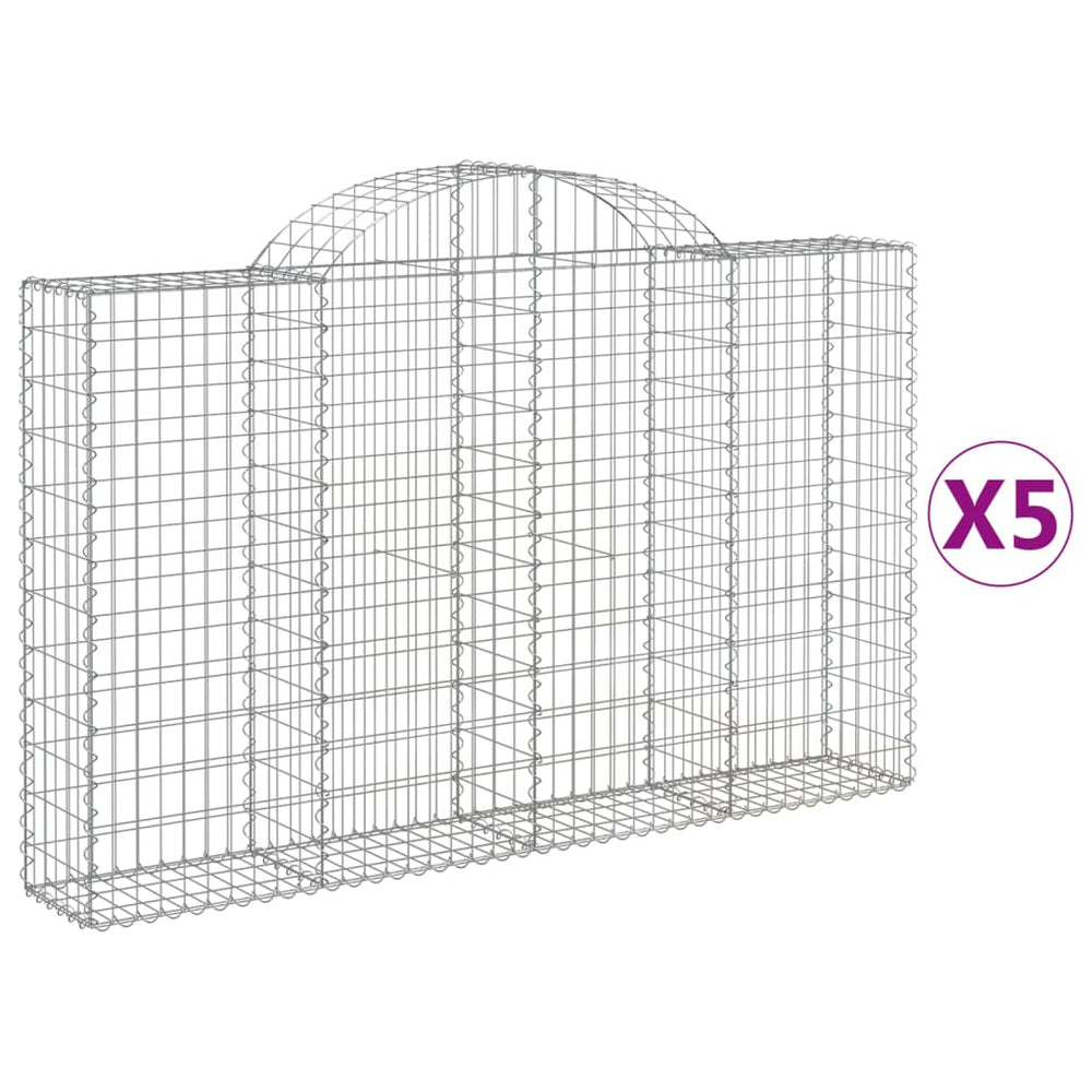 vidaXL Gabion Baskets with Arched Top 5 pcs 200x30x120/140cm Galvanised Iron