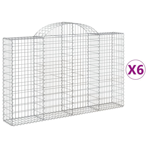 Gabionen mit Hochbogen 6 Stk. 200x30x120/140cm Verzinktes Eisen